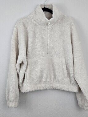 American Eagle Seriously Huggable Sherpa Half Zip Pullover Cream